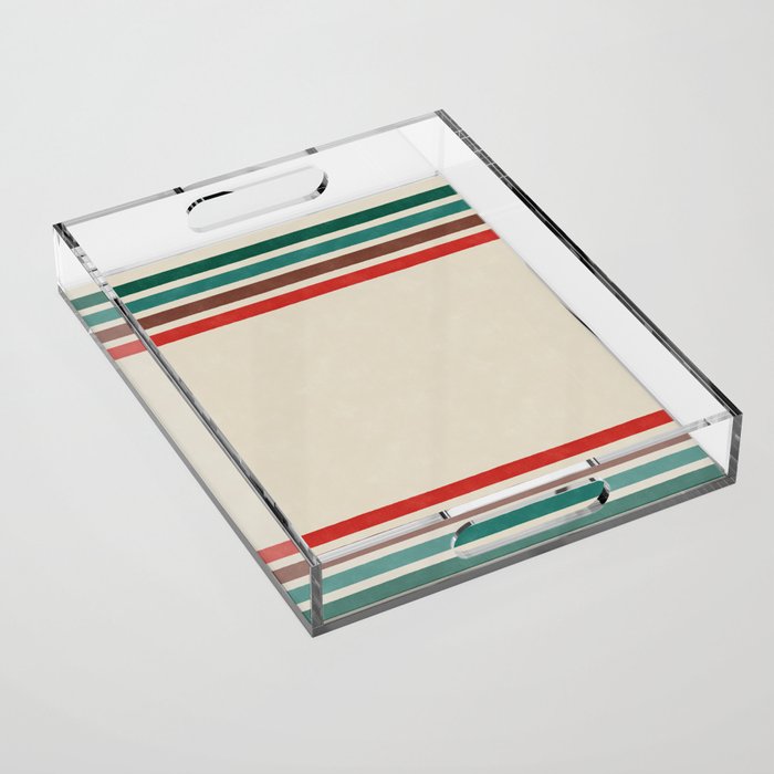 Blanket Stripe - vintage teal, green, brown, and red Acrylic Tray Gallery Image 1