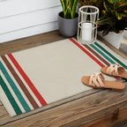 Blanket Stripe - vintage teal, green, brown, and red Outdoor Rug Gallery Image 2