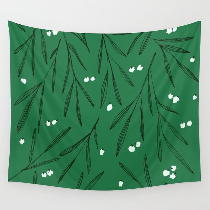 Green leaves pattern Wall Tapestry Gallery Image 4
