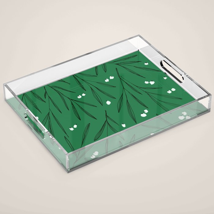 Green leaves pattern Acrylic Tray Gallery Image 1