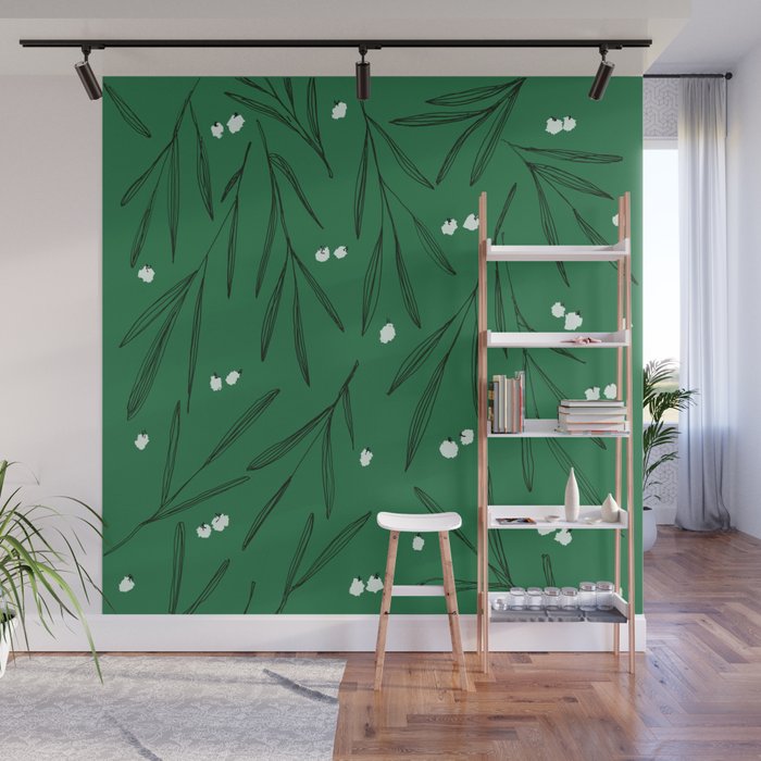 Green leaves pattern Wall Mural Gallery Image 1