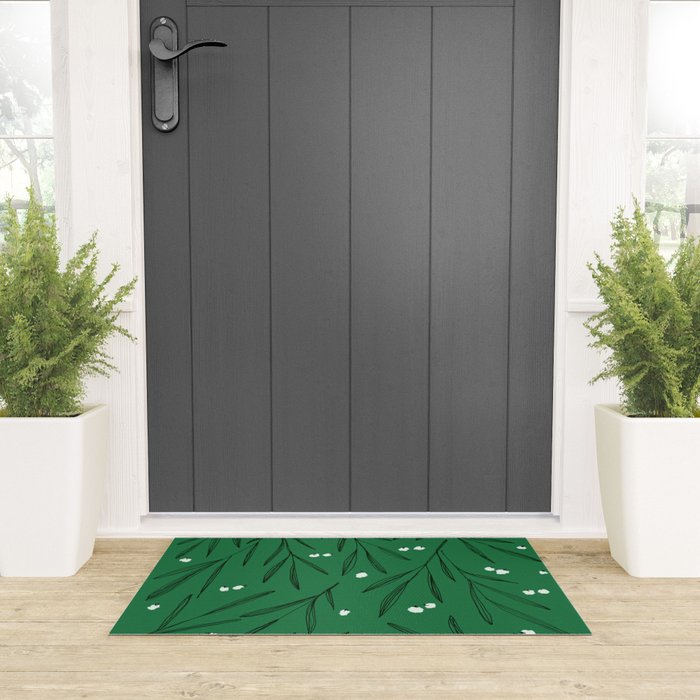 Green leaves pattern Welcome Mat Gallery Image 3