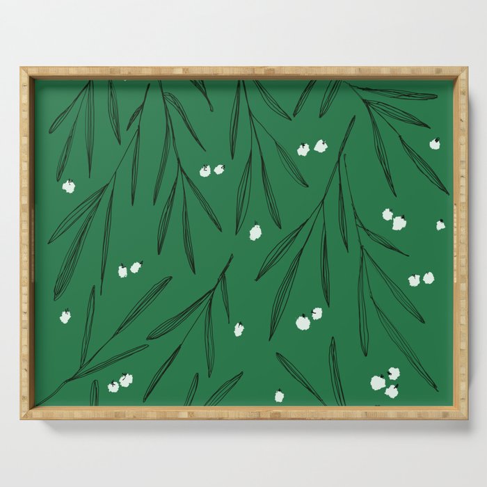 Green leaves pattern Serving Tray Gallery Image 1