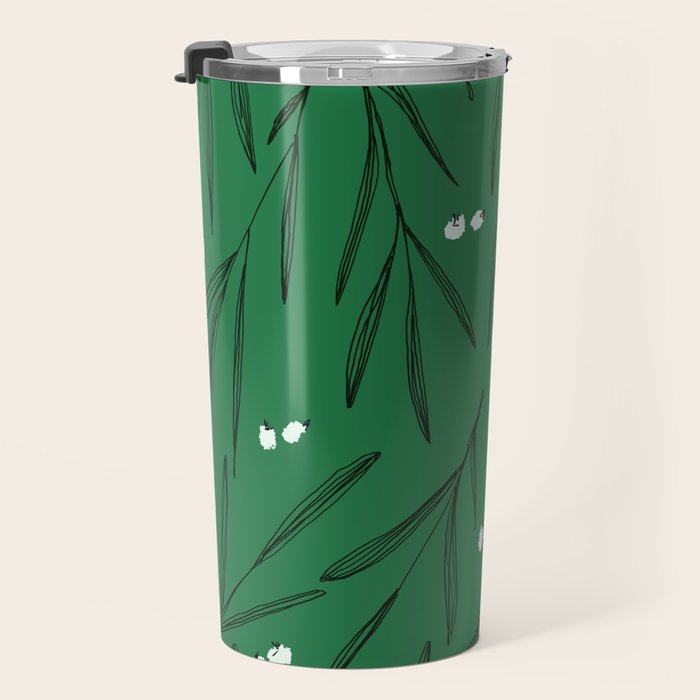 Green leaves pattern Travel Mug Gallery Image 3