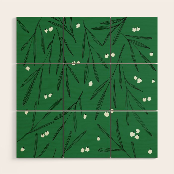 Green leaves pattern Wood Wall Art Gallery Image 1