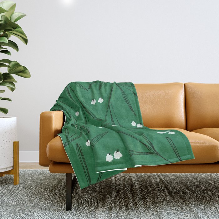 Green leaves pattern Throw Blanket Gallery Image 1
