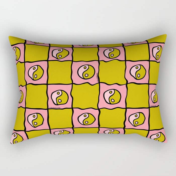 Green Ying Yang Checkered Print Rectangular Pillow Gallery Image 1