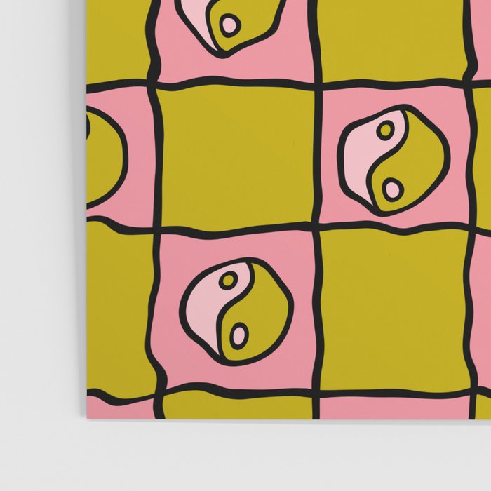 Green Ying Yang Checkered Print Poster Gallery Image 3