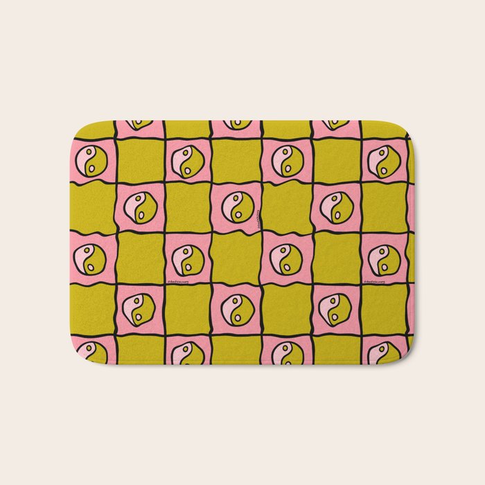 Green Ying Yang Checkered Print Bath Mat Gallery Image 1