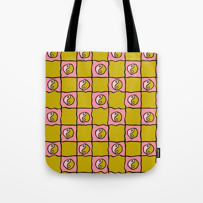Green Ying Yang Checkered Print Tote Bag Gallery Image 1