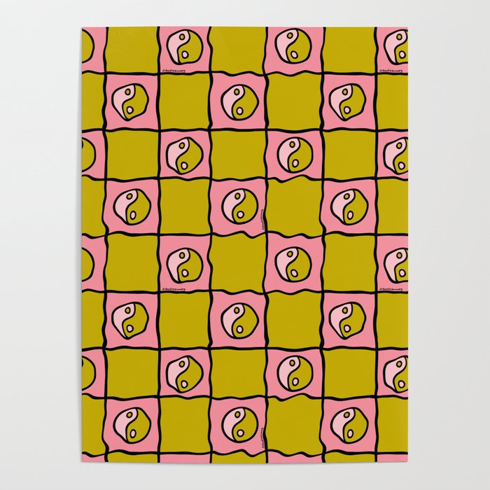 Green Ying Yang Checkered Print Poster Gallery Image 4