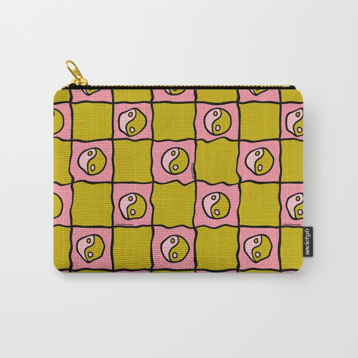 Green Ying Yang Checkered Print Carry All Pouch Gallery Image 1