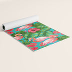 Flamingo birds and tropical garden          watercolor Yoga Mat Gallery Image 2