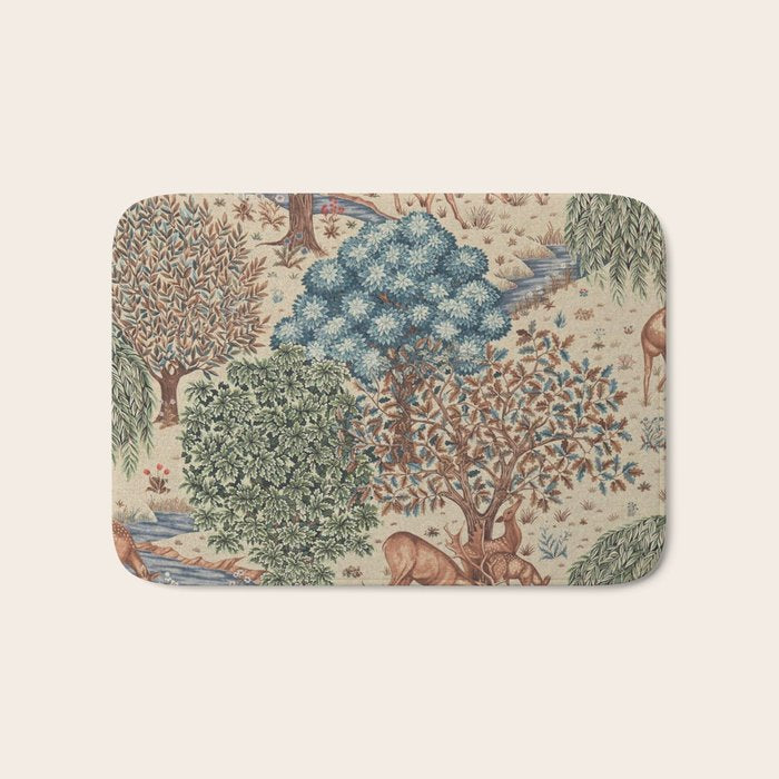 William Morris The Brook Cream Linen Woodland Bath Mat Gallery Image 1