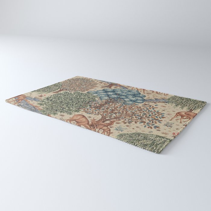 William Morris The Brook Cream Linen Woodland Rug Gallery Image 3