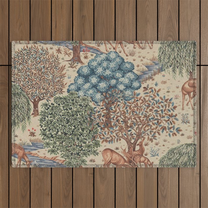 William Morris The Brook Cream Linen Woodland Outdoor Rug Gallery Image 1