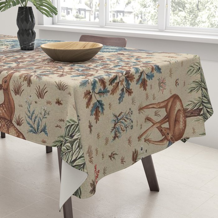 William Morris The Brook Cream Linen Woodland Tablecloth Gallery Image 3