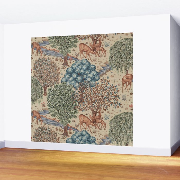 William Morris The Brook Cream Linen Woodland Wall Mural Gallery Image 2