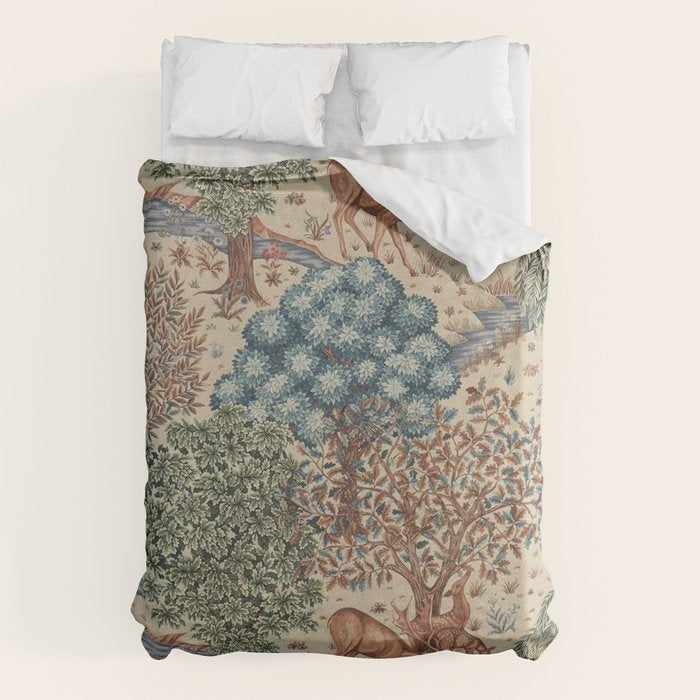 William Morris The Brook Cream Linen Woodland Duvet Cover Gallery Image 1