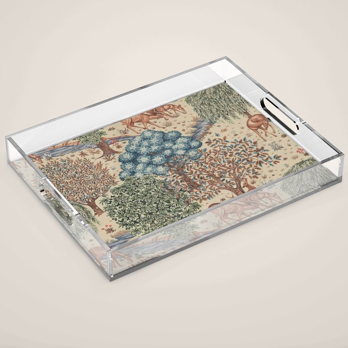 William Morris The Brook Cream Linen Woodland Acrylic Tray Gallery Image 1