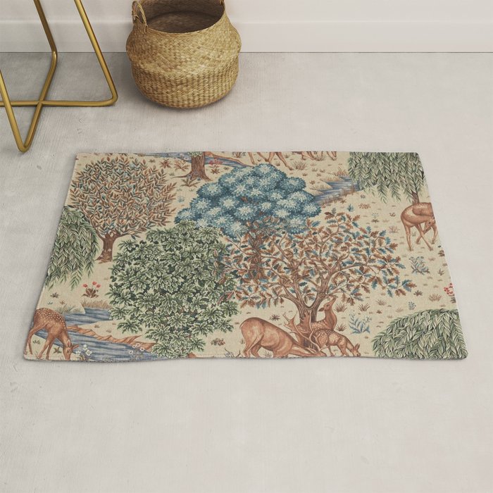 William Morris The Brook Cream Linen Woodland Rug Gallery Image 1
