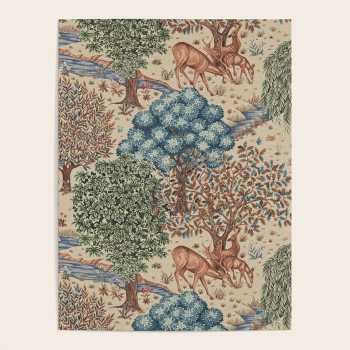 William Morris The Brook Cream Linen Woodland Poster Gallery Image 4