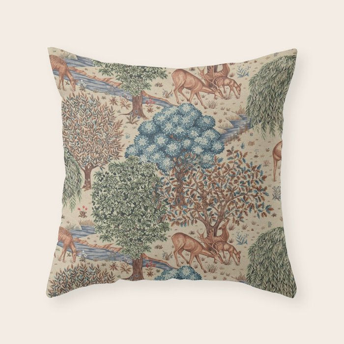 William Morris The Brook Cream Linen Woodland Throw Pillow Gallery Image 6
