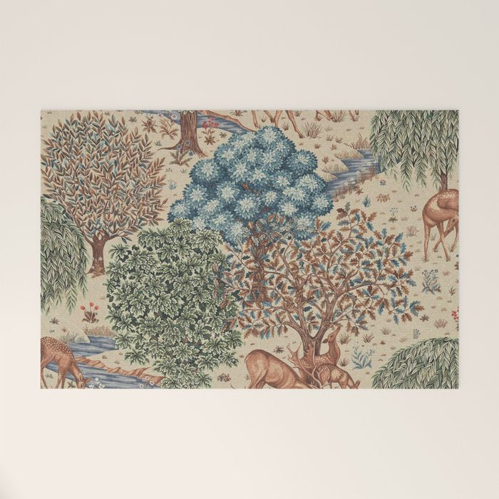 William Morris The Brook Cream Linen Woodland Welcome Mat Gallery Image 1