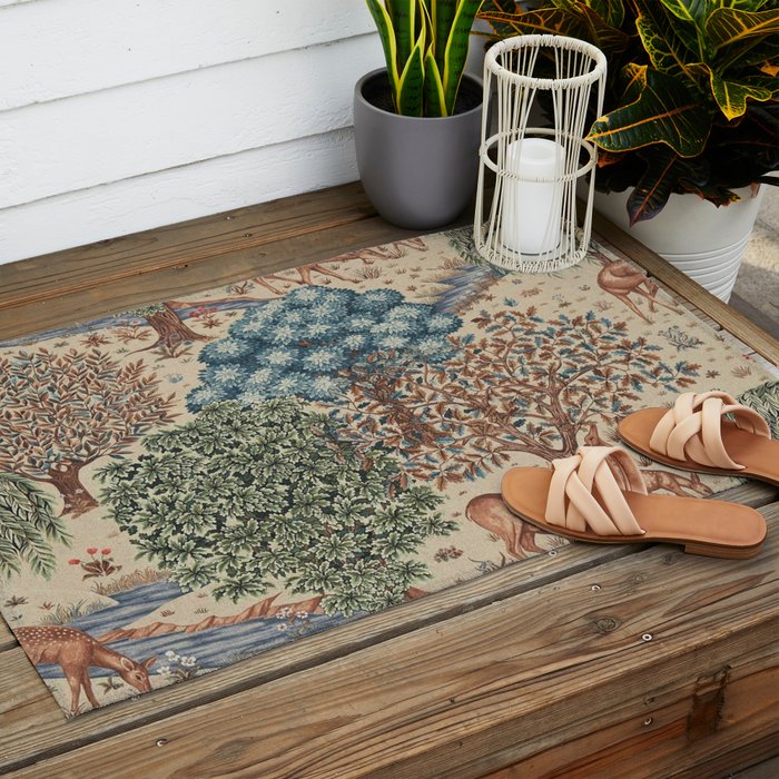 William Morris The Brook Cream Linen Woodland Outdoor Rug Gallery Image 2
