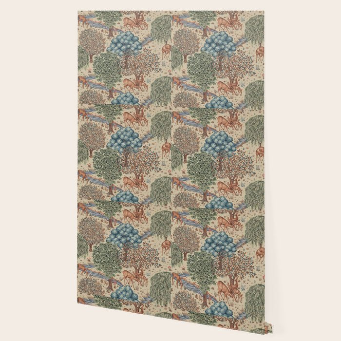 William Morris The Brook Cream Linen Woodland Wallpaper Gallery Image 2