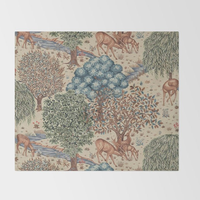 William Morris The Brook Cream Linen Woodland Throw Blanket Gallery Image 2