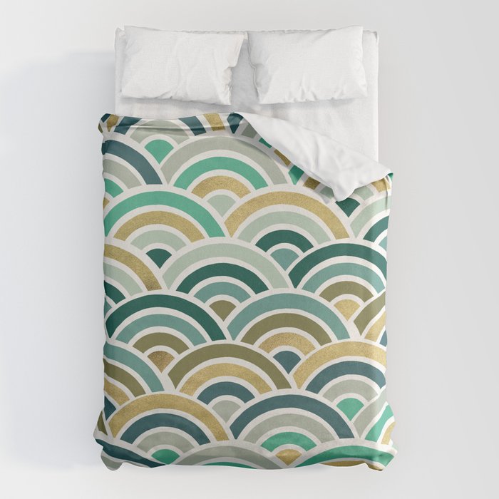 Japanese Seigaiha Wave â Mint & Gold Duvet Cover Gallery Image 6