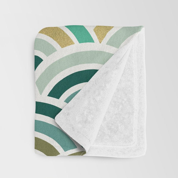 Japanese Seigaiha Wave â Mint & Gold Throw Blanket Gallery Image 3
