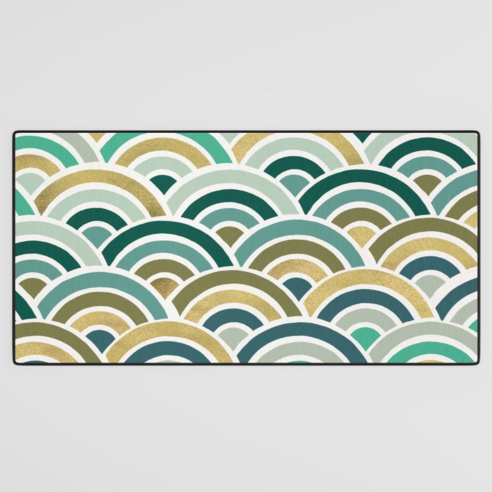 Japanese Seigaiha Wave â Mint & Gold Desk Mat Gallery Image 3