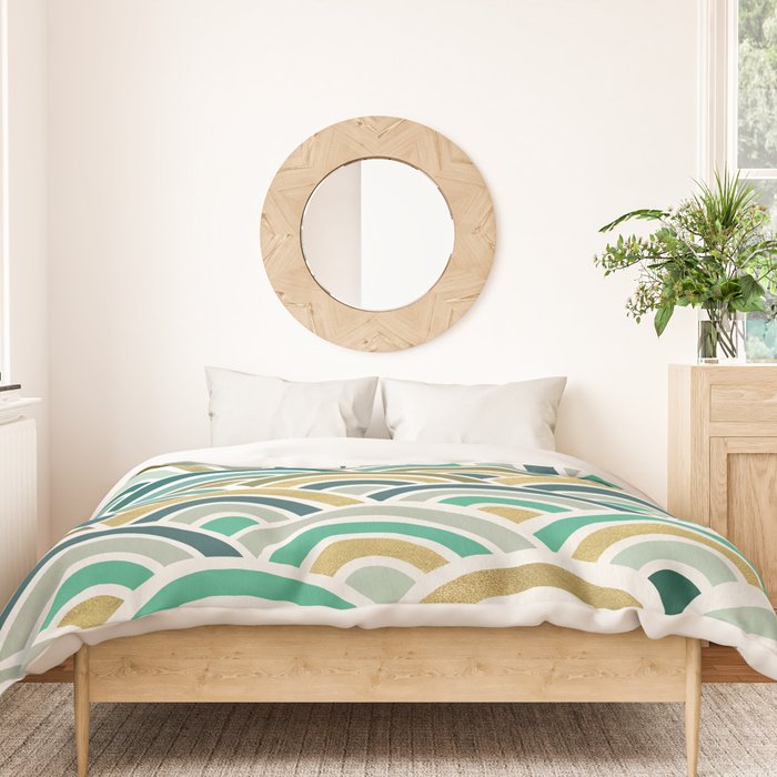 Japanese Seigaiha Wave â Mint & Gold Duvet Cover Gallery Image 3