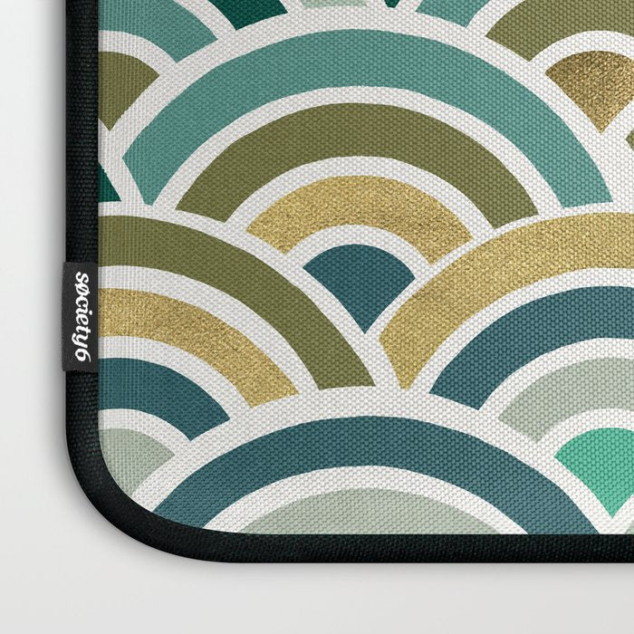 Japanese Seigaiha Wave â Mint & Gold Laptop Sleeve Gallery Image 3