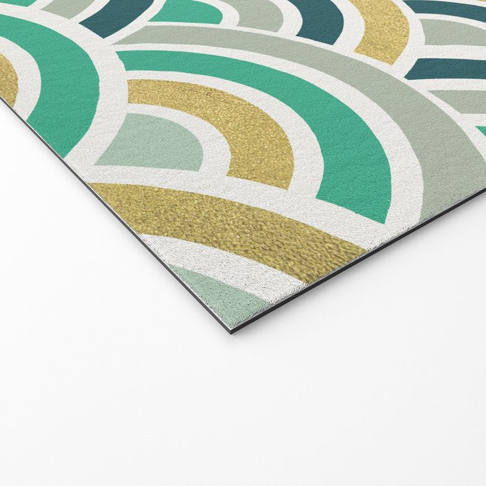 Japanese Seigaiha Wave â Mint & Gold Welcome Mat Gallery Image 2