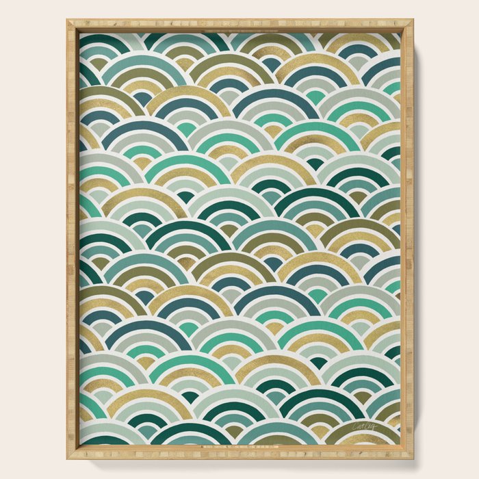Japanese Seigaiha Wave â Mint & Gold Serving Tray Gallery Image 1