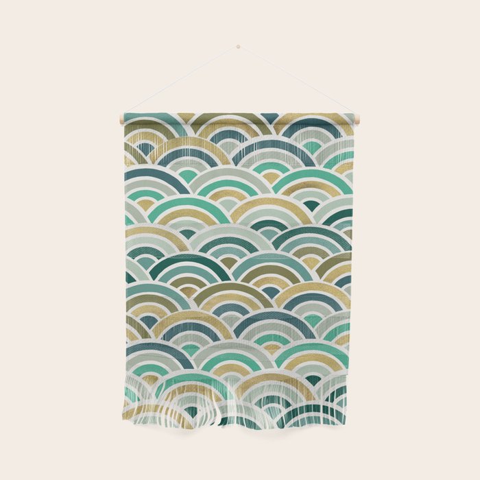 Japanese Seigaiha Wave â Mint & Gold Wall Hanging Gallery Image 1