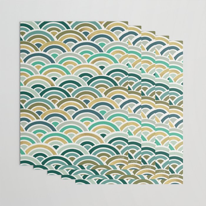 Japanese Seigaiha Wave â Mint & Gold Wrapping Paper Gallery Image 3