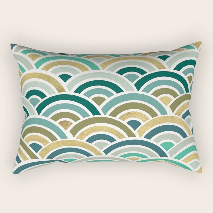 Japanese Seigaiha Wave â Mint & Gold Rectangular Pillow Gallery Image 1