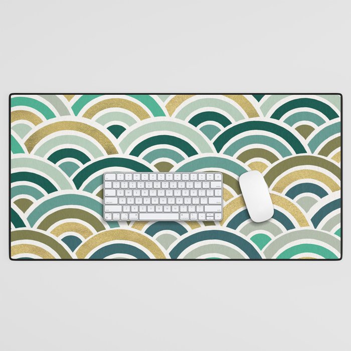 Japanese Seigaiha Wave â Mint & Gold Desk Mat Gallery Image 1
