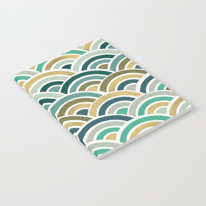 Japanese Seigaiha Wave â Mint & Gold Notebook Gallery Image 2