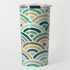 Japanese Seigaiha Wave â Mint & Gold Travel Mug Gallery Image 1