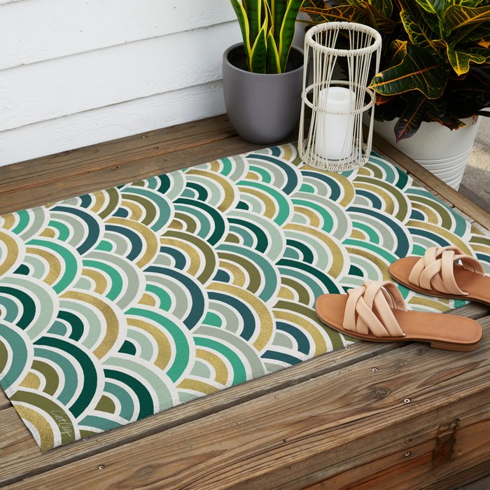 Japanese Seigaiha Wave â Mint & Gold Outdoor Rug Gallery Image 2