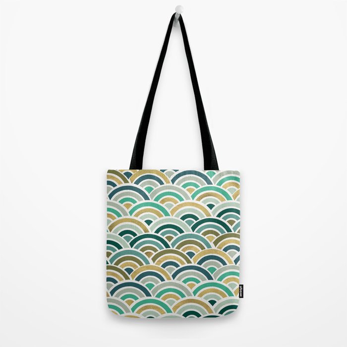 Japanese Seigaiha Wave â Mint & Gold Tote Bag Gallery Image 2