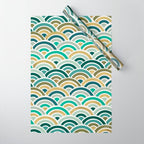 Japanese Seigaiha Wave â Mint & Gold Wrapping Paper Gallery Image 1