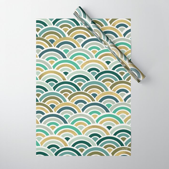 Japanese Seigaiha Wave â Mint & Gold Wrapping Paper Gallery Image 1
