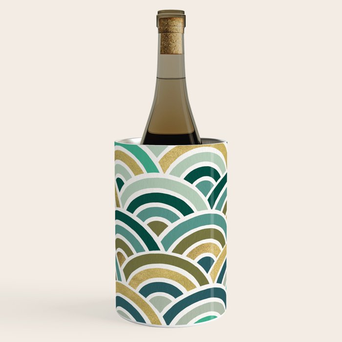 Japanese Seigaiha Wave â Mint & Gold Wine Chiller Gallery Image 1