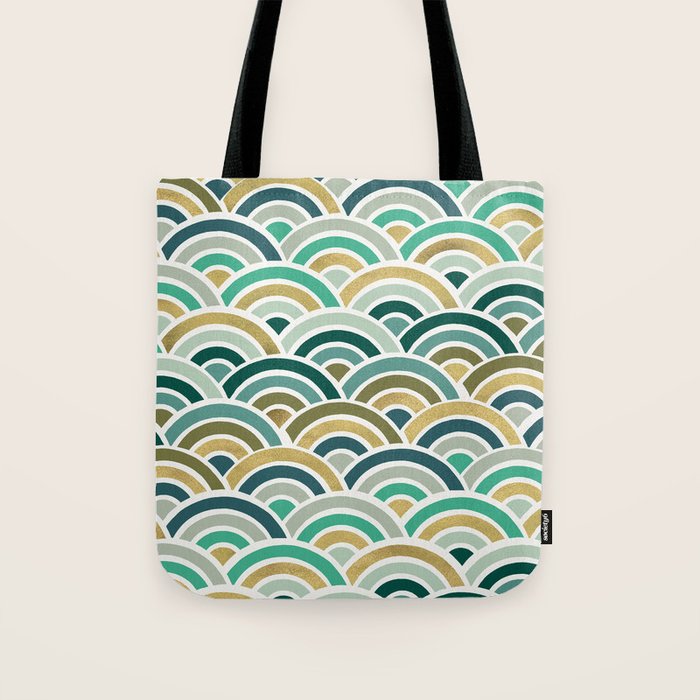 Japanese Seigaiha Wave â Mint & Gold Tote Bag Gallery Image 1